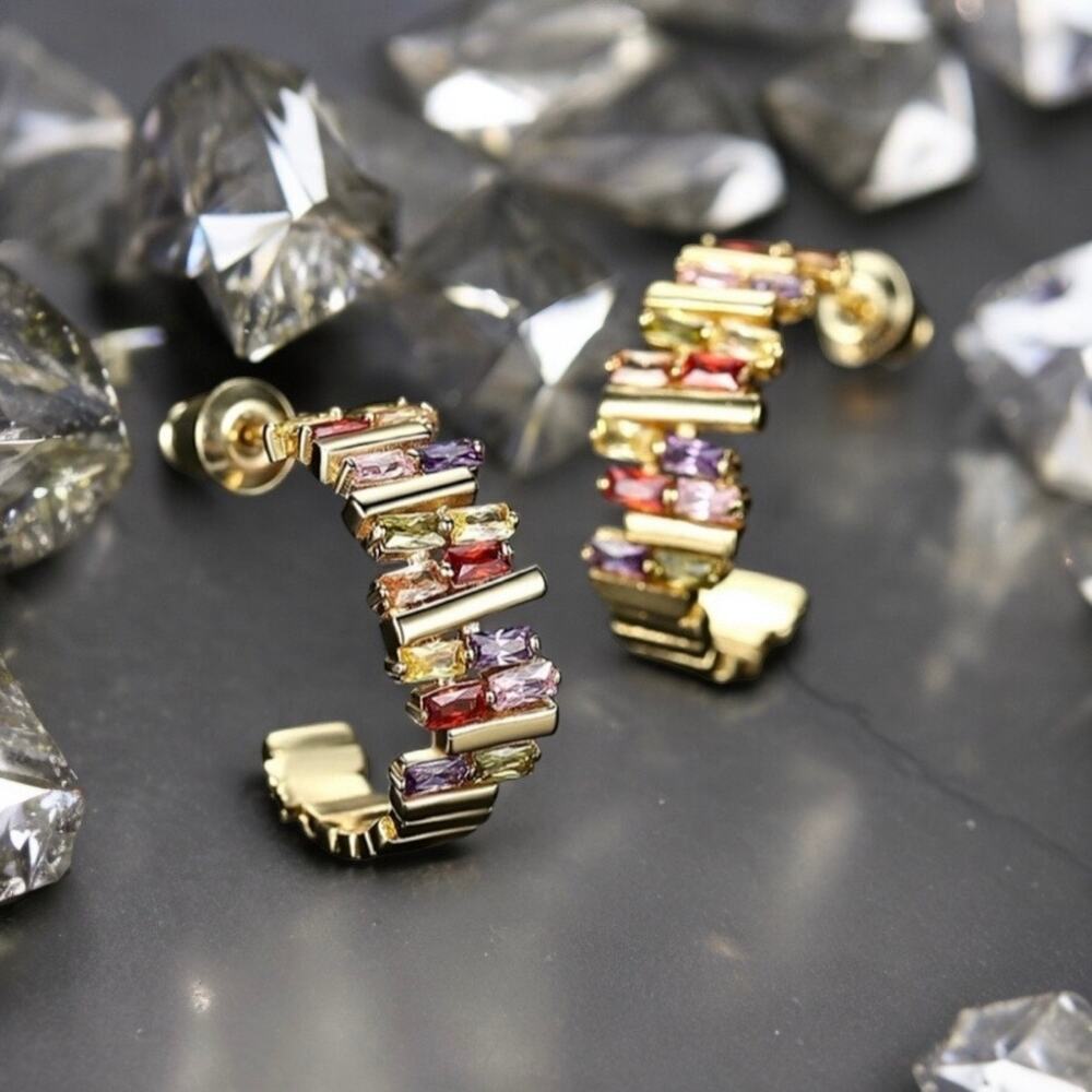 NEW 18K yellow gold plated colorful CZ hoop earrings jewelry B5A